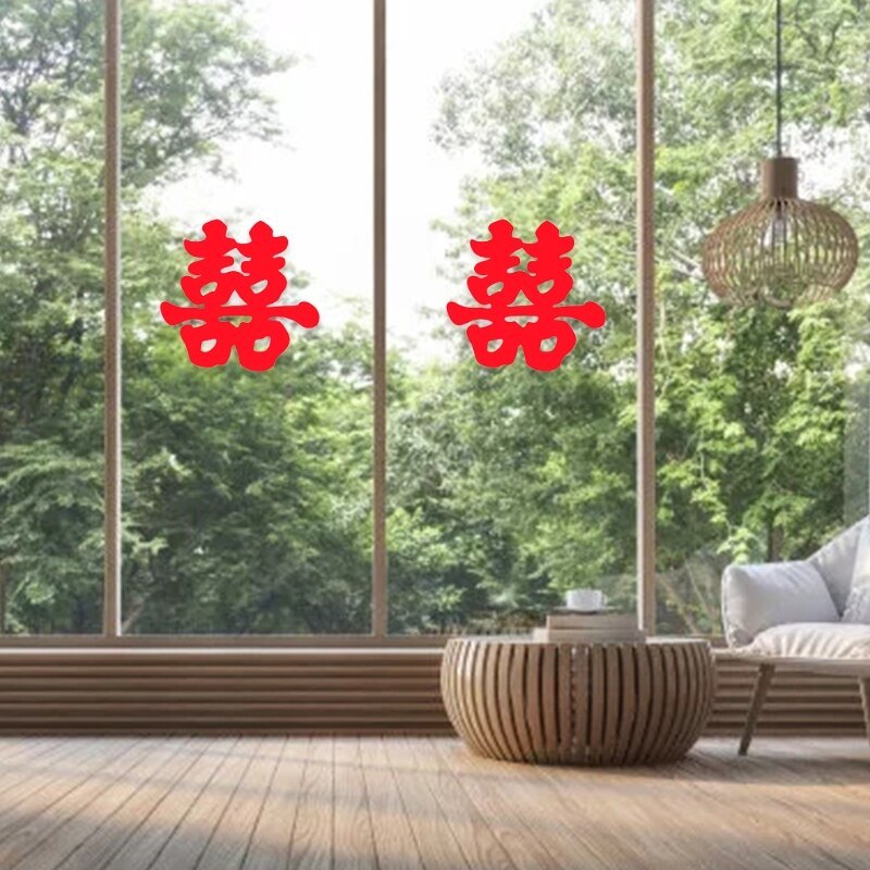 Chinese Wedding Hi Word Window Static Sticker Family Decoration Wall Decor Red Window Grilles