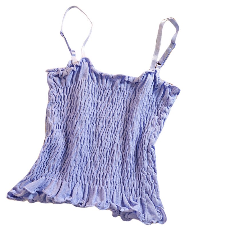 Kvinder strikket camis knap basic toppe firkantet krave camisole strik crop tops sommer: Blå