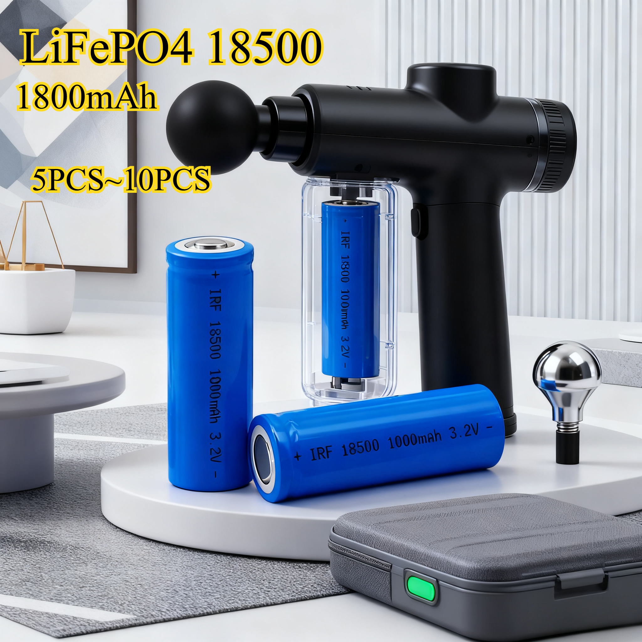 5PCS~10PCS 1800mAh LiFePO4 18500 Rechargeable Battery 3.2V High Power Deep Cycle Lithium Iron Phosphate for EV/RV/Backup Power