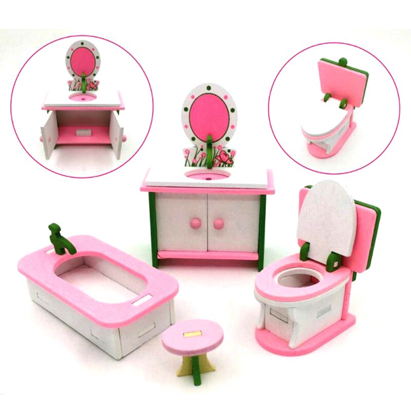 1:12 Dollhouse Miniature Furniture Wooden Bathroom Bedroom Restaurant Set For Dollhouse Decals