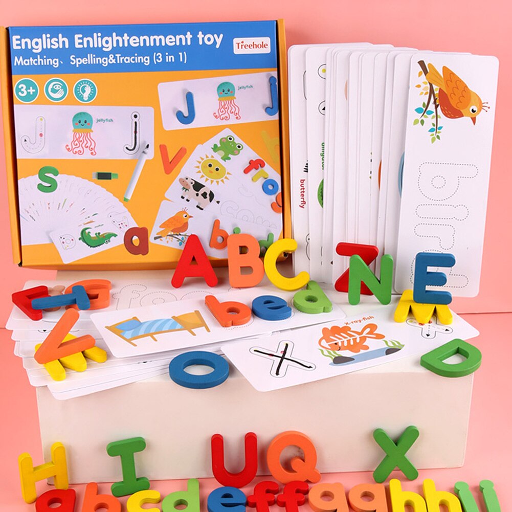 Diy Baby Houten Brief Educatief Baby Leren Alfabet Spelling Bijpassende Kaarten Puzzel Toekomst Concurrentievermogen Woord