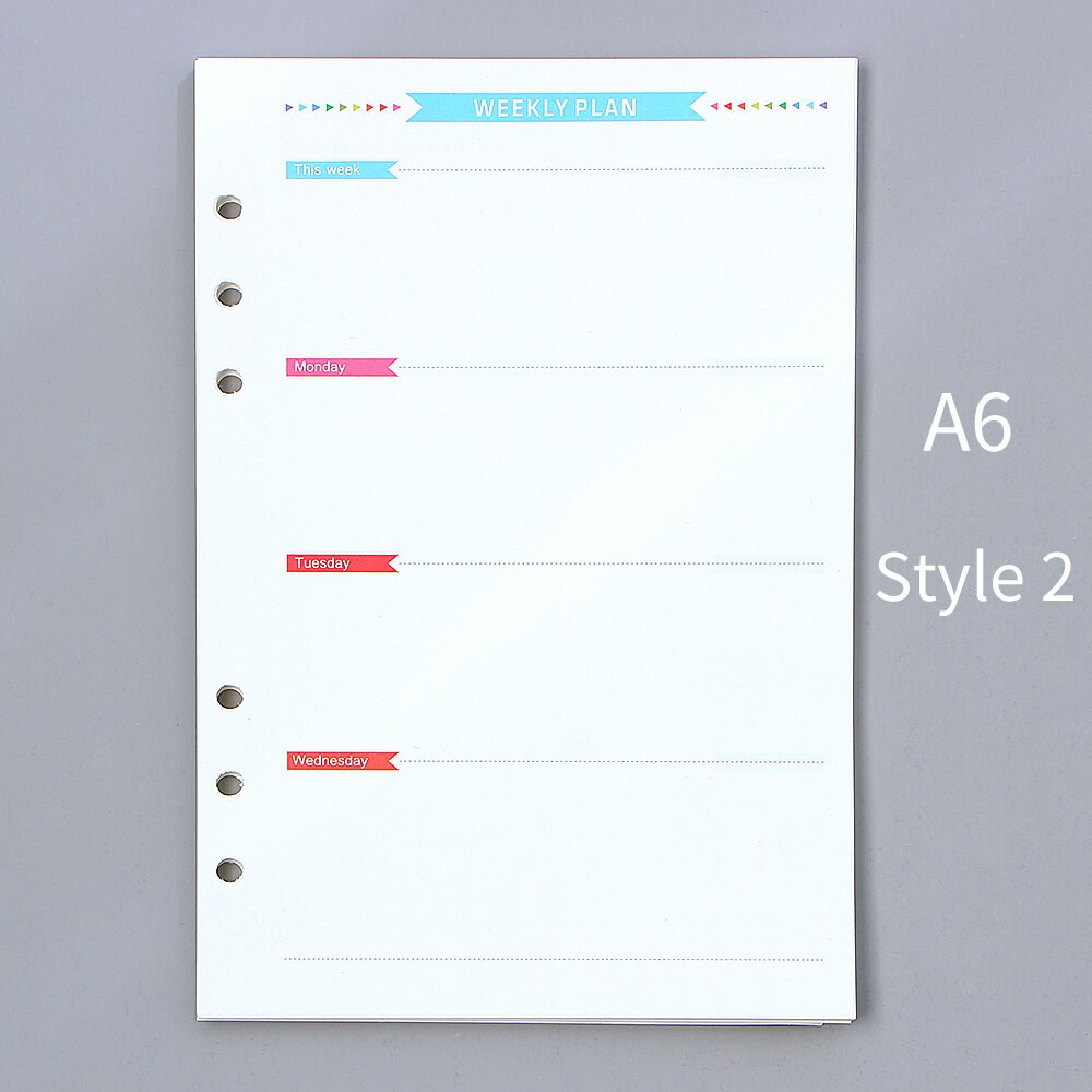Agenda en espiral con 6 agujeros, planificador con papel interno, diario semanal, Plan mensual para hacer lista, página colorida para cuaderno de hojas sueltas A6/A5: A6-style2