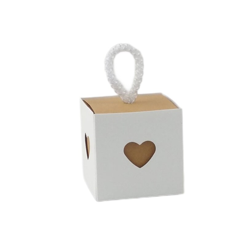 25/50Pcs Kraft Paper Box Square Heart Wedding Favor Candy Box With Rope Hand Packaging Bags Wedding Birthday Party Supplies: Fluorescence Yellow / 9x14cm