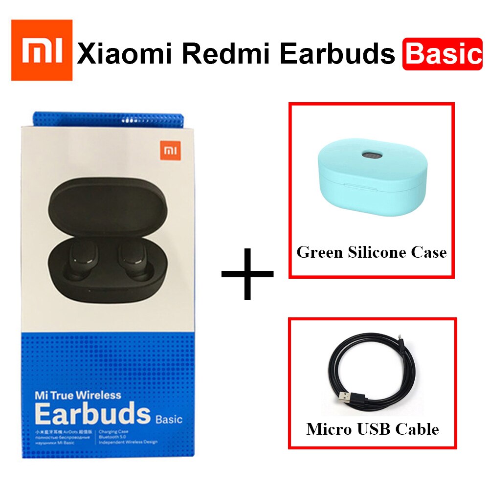 Xiaomi Redmi Airdots-auriculares TWS, originales, versión Global, estéreo básico, Bluetooth, TWSEJ04LS: Add USB Green Case