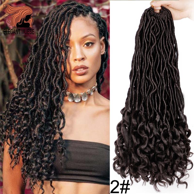 MUSES Crochet Hair Extensions Bohemian Faux Locs Curly Crochet Braiding Hair Synthetic Hair Ombre Braids: #2 / 10 pcs