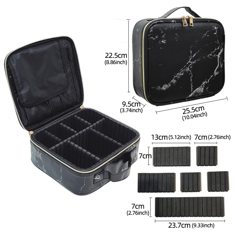 Grote Capaciteit Cosmetische Tas Pu Leer Verstelbare Ruimte Mode Draagbare Make-Up Geval: PU Black Marble