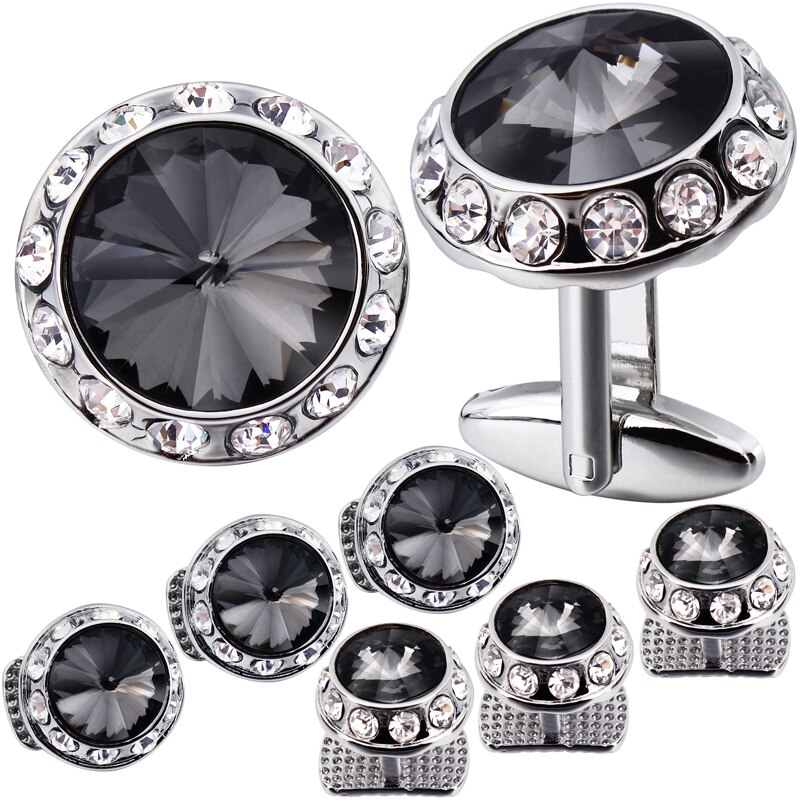 HAWSON Nuovo 8pz Gemelli e Borchie Imposta di Lusso Mens Tuxudo Camicia Borchie con Gemelli Di Cristallo impostato di Alta Qualità di Trasporto shiiping: grigio