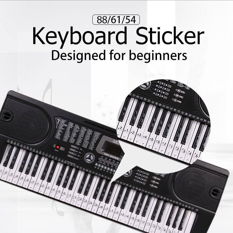 Piano Keyboard PVC Sticker Stave Note 54 61 88 Keys Piano Sticker Label Electronic Transparent Removable Kids and Beginners