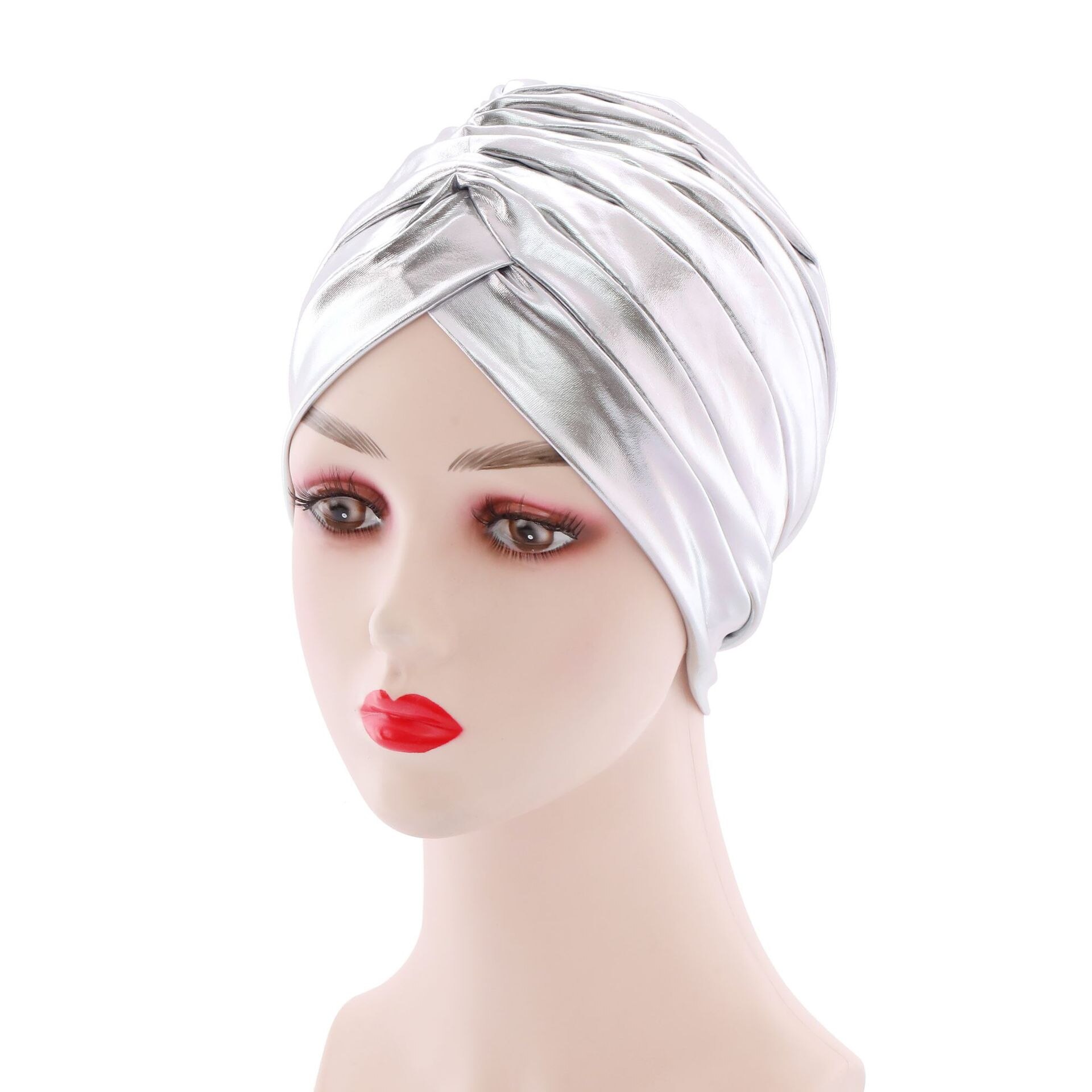 Sombreros de turbante para mujer, turbante de seda bronceada, placa ligera, casera, africana, india, musulmana, bufandas para envolver la cabeza, negro y rosa: Plata