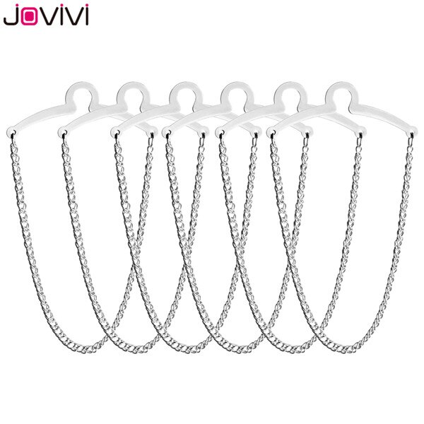 Jovivi Classic Tie Chains Men's Necktie Tie Clips Link Chain Cravat Collar Pins Brooch Men's Business Shirt Accessories: 6 pcs Silver