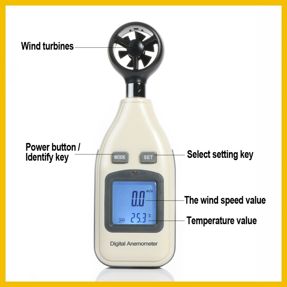 RZ GM816A LCD Digital Hand-held Wind Speed Gauge Meter Measure Anemometer Thermometer 30m/s (65MPH) Speed Measuring Instrument