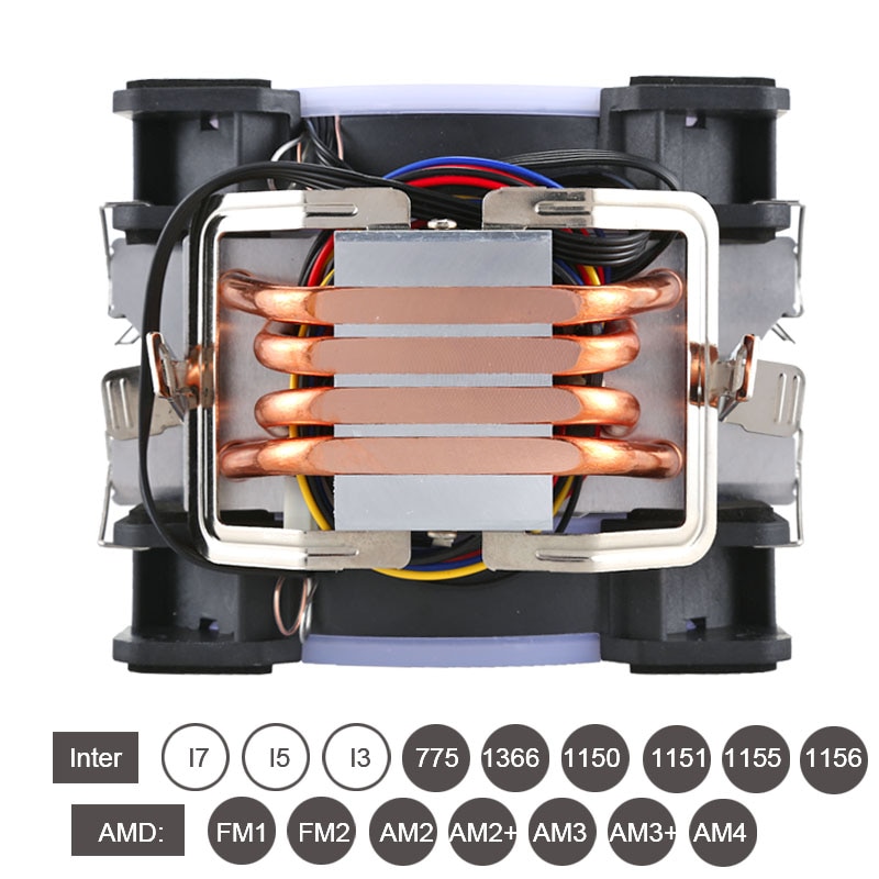 Universal Computer CPU Cooler Fan RGB 4Pin CPU Cooling Fans For Inter 775/1151/1155/1156 Heatsink 4/6 Heatpipe Fan For AMD