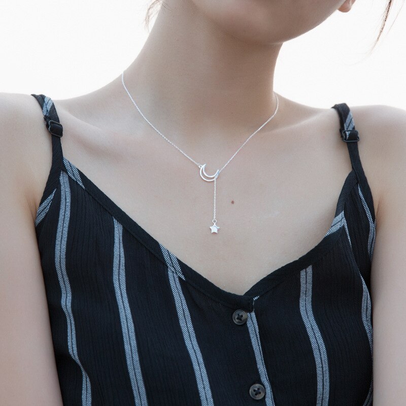 Mloveacc Korea 925 Sterling Silver Moon Star Kettingen Zilveren Ketting Choker Kettingen Sieraden Kraag Colar