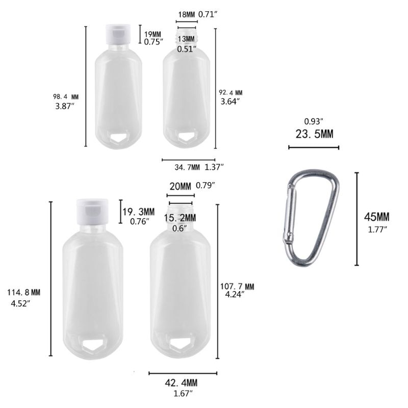 5 stk 30ml 50ml tomme håndsprit rejsestørrelse holder krog nøglering holdere flip cap genanvendelige bærbare tomme flasker