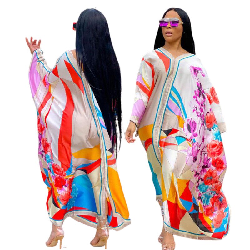 Boubou Africain Femme Print africano, africano ropa vestido para mujer en tallas grandes de manga murciélago Ankara vestidos de niña de vestido de
