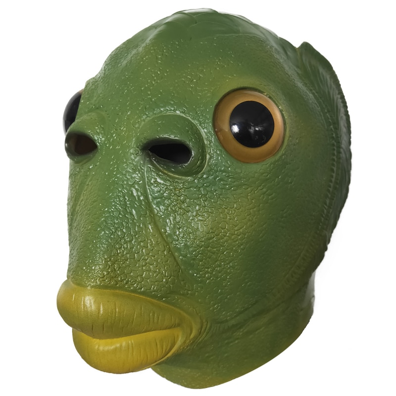Masque en Latex de poisson vert amusant, masque de fête unisexe bizarre, masques en caoutchouc doré, masques réalistes