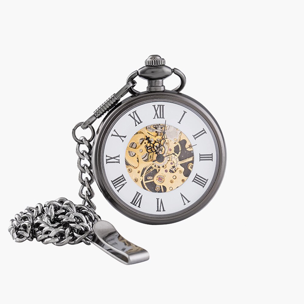 Vintage Charm Matte Black Unisex Retro Romeinse Aantal Mechanische Steampunk Zakhorloge Vrouwen Man Ketting Hanger met Ketting: Default Title