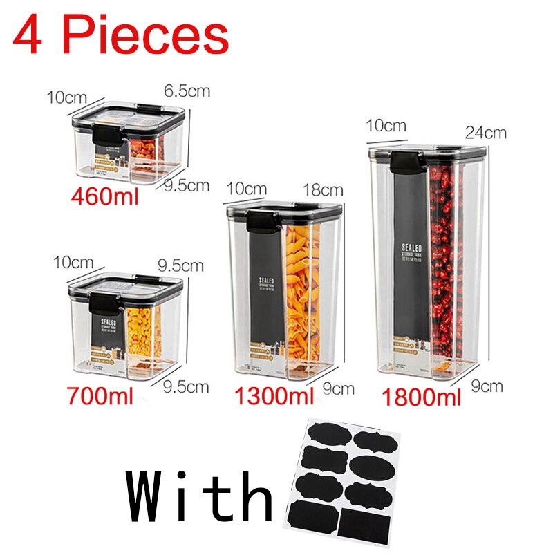 4pcs Stackable Acryl Food Storage Container Plastic Kitchen Noodle Box Multigrain Storage Tank Transparent Sealed Cans: 4pcs