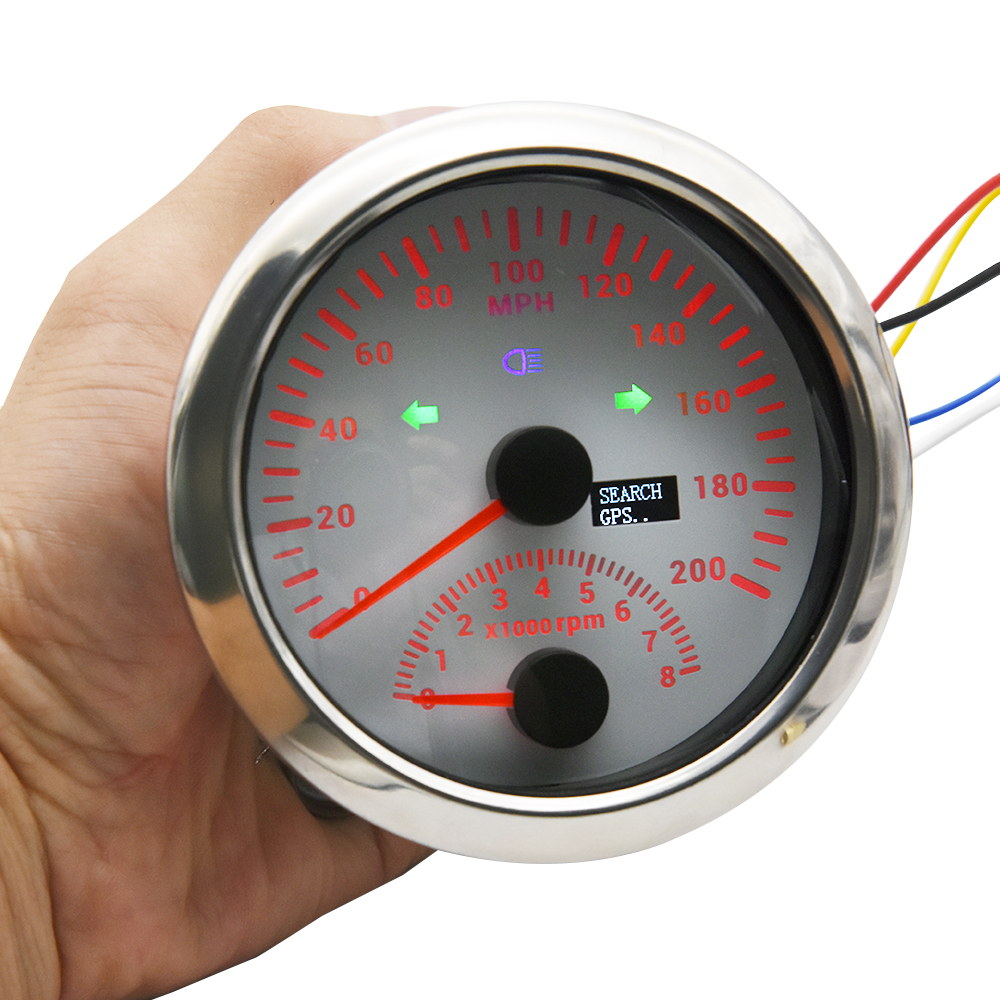 Universele 85Mm Gps Snelheidsmeter Gauge 120 Km/h 200 Km/h 200MPH Gps Speed Meter Kilometerteller Met Toerenteller 8000Rpm Met gps Antenne