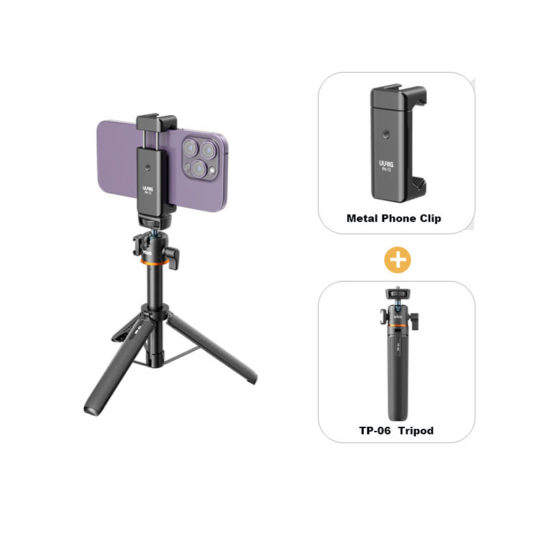 VRIG TP-06 trípode de teléfono con cámara de 4 secciones con cabezal esférico 360 zapato frío palo de Selfie trípode soporte para iPhone 15 14 13 12 cámara de teléfono: Morado