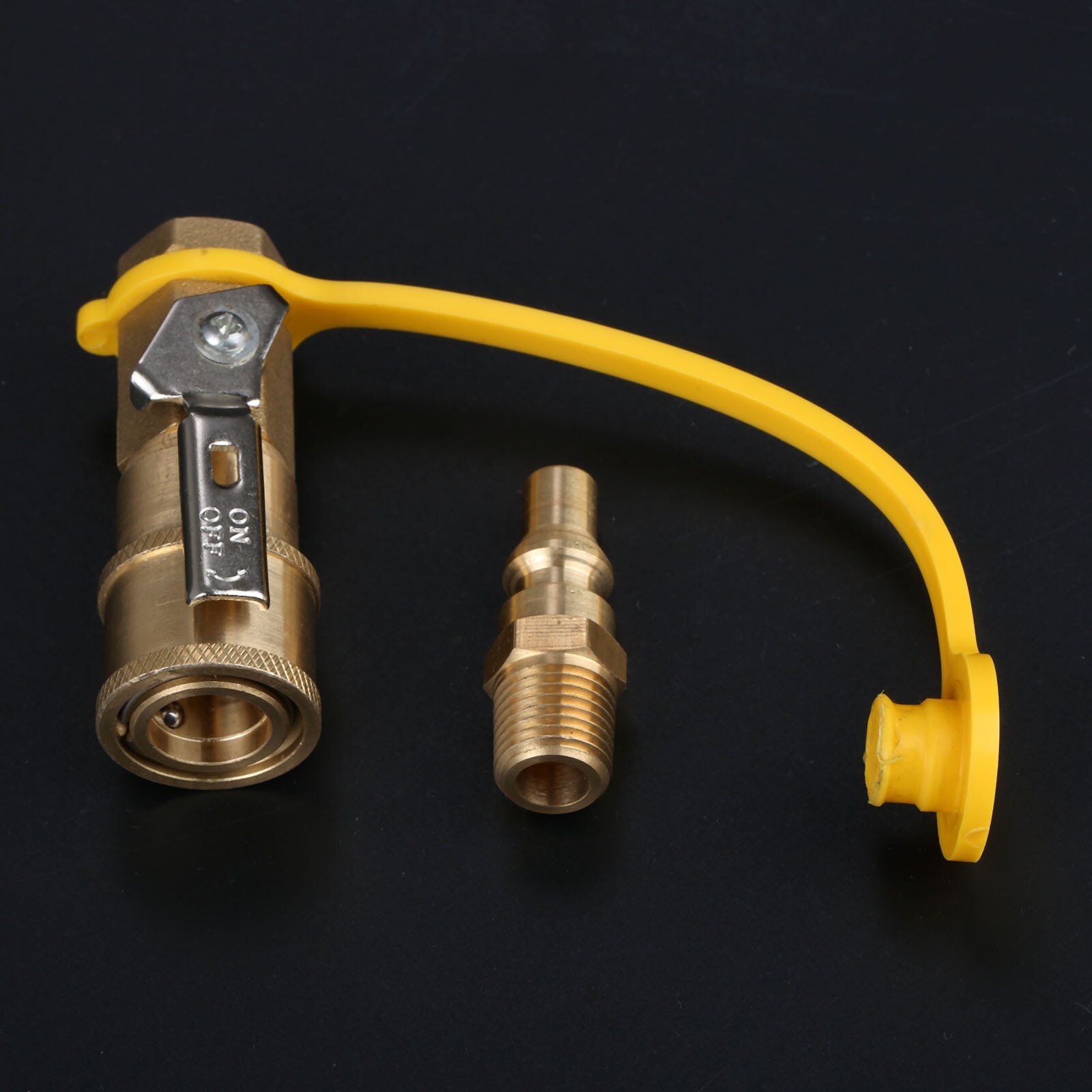 Solid Brass 1/4"" Quick Connect Disconnect Kit Adapter Shutoff Valve &amp; Full Flow Male Plug for RV LP Propane/Natural Gas Systems