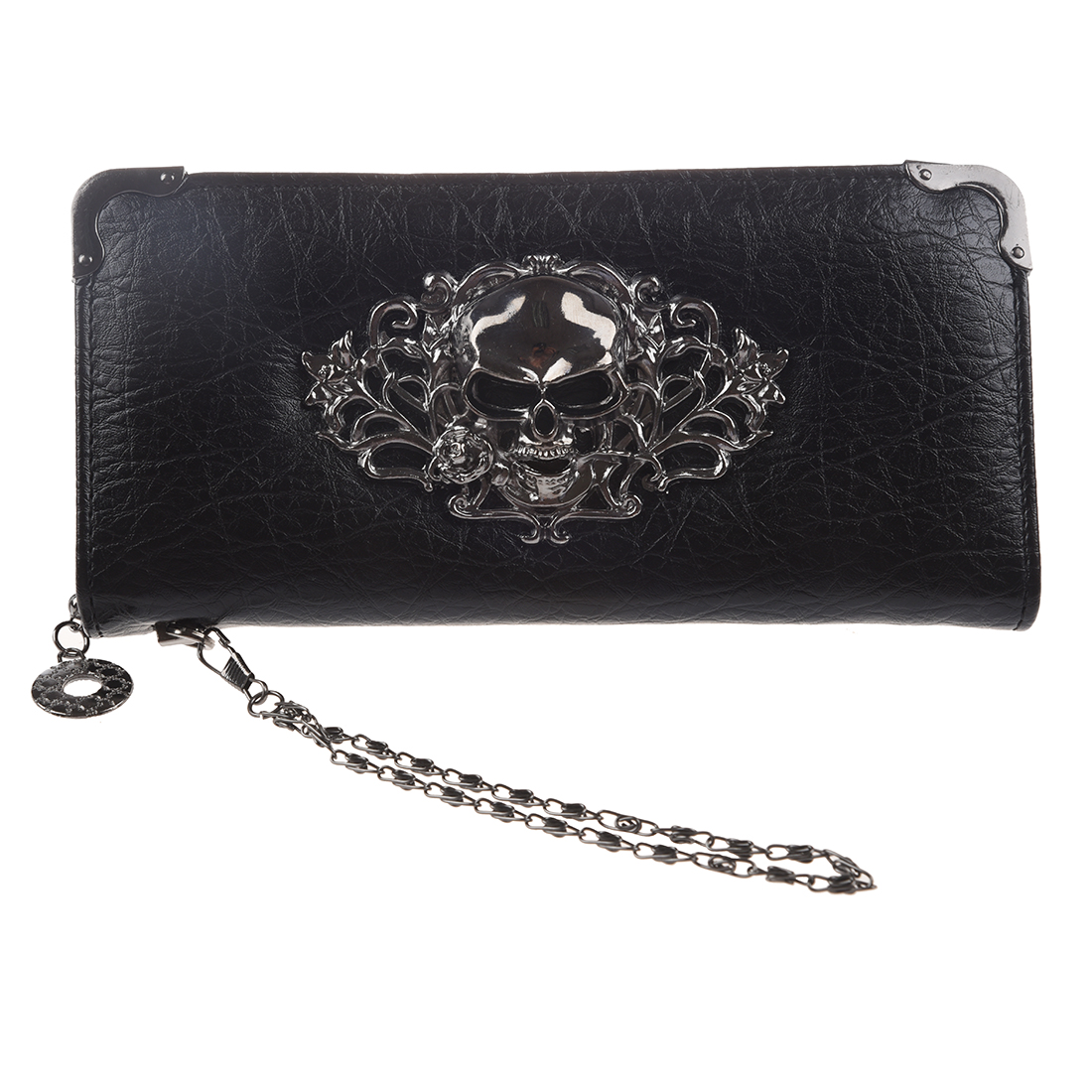 Mode en goede PU Cool Retro Sliver Kleur Schedel lange Portemonnee voor Vrouwen Vintage Zwarte Clutch bag Purse