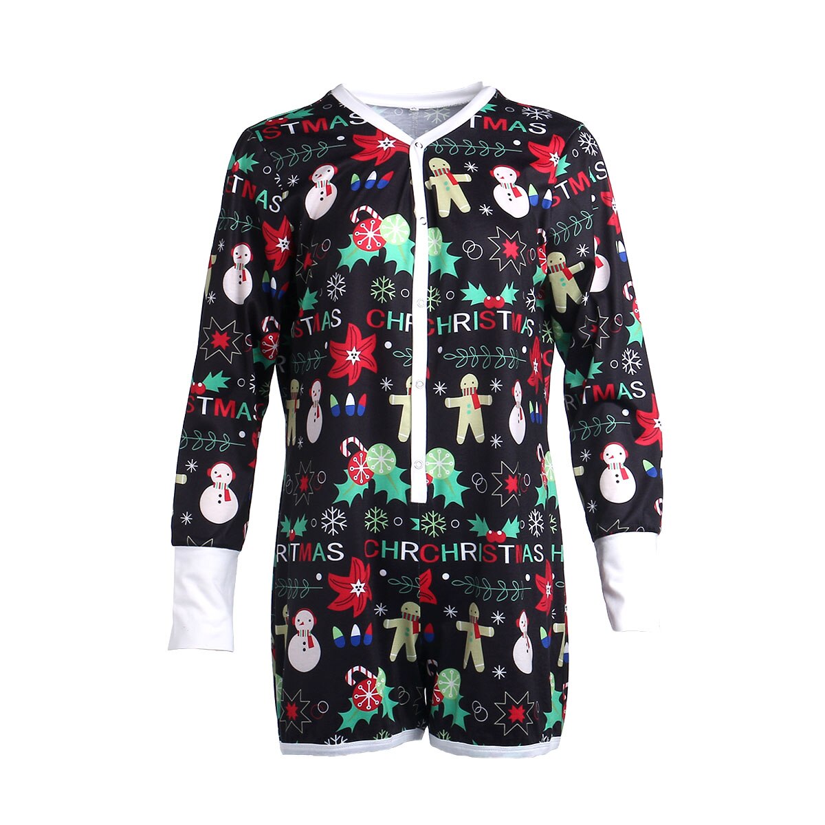 Women Christmas Snowman Printed Playsuit Romper Jumpsuit Lady Xmas Festival Casual Long Sleeve Pajamas Sleepwear Nightwear: S