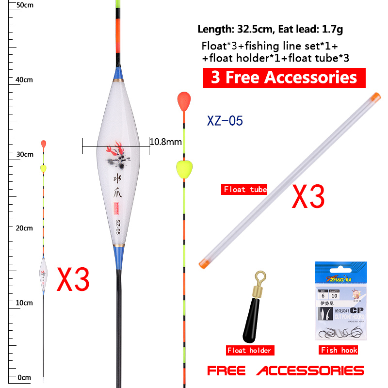 3 Stuks Drijvers Met Glijdende Kraal Staart + 3 Boei Buizen + 1 Vislijn Set + 1 Float Houder Nano Lake River Bobber Vissen Accessoires: green
