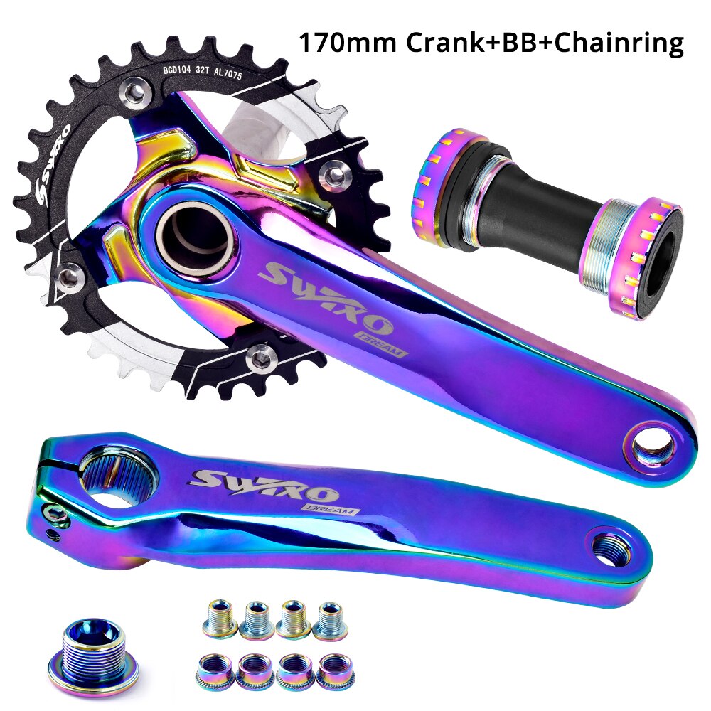 SWTXO 104BCD MTB Bike Crankset Bicycle Crank Chainwheel Rainbow Aluminum Alloy With Bottom 170mm Crank 32T 34T 36T 38T Plate: set 38T Chainring