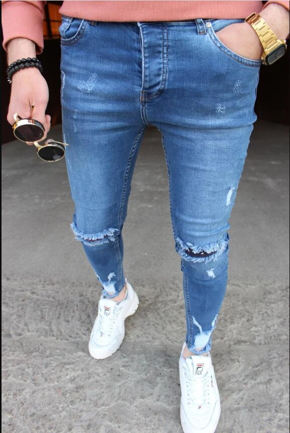 Män skinny jeans slitna jeans slitna jeans rip jeans jeans jeans män jeans långbyxor casual byxa