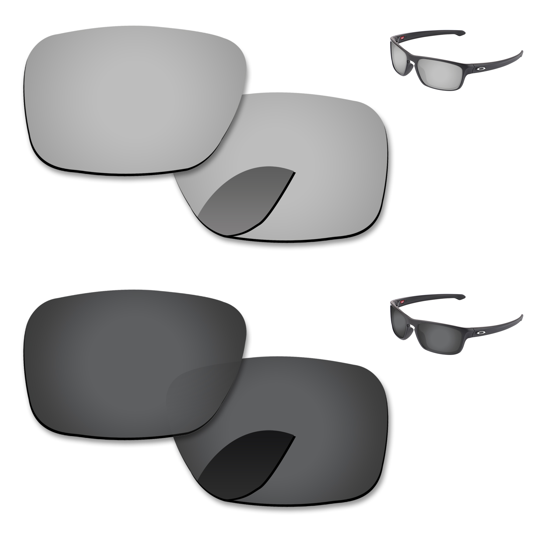 Alphax Ersatz Linsen für-Oakley Splitter Stealth OO9408 Sonnenbrille Polarisierte-Mehrere Optionen: 2 Pairs-Black-Silver