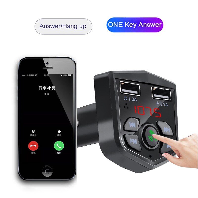 Cargador USB Dual 3.1A para coche Bluetooth 5,0 Kit manos libres para coche inalámbrico transmisor FM con Bluetooth LCD reproductor de MP3 para coche