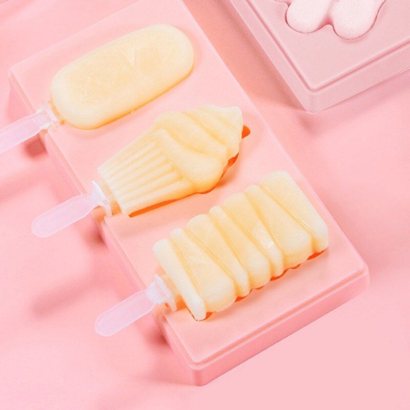 Silicone Ice Cream Mold DIY Homemade Wooden Stick Freezer Juice Forms For Ice Cream Tray Popsicle Barrel Maker Ice Cream Tools