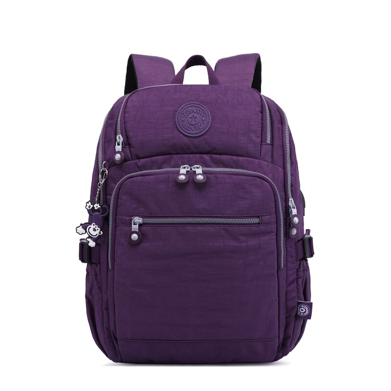 TEGAOTE Backpacks Women Bolsa Bagpack Multi Pocket Nylon Waterproof Travel Back Pack Kid School Bag for Teenage Girl USB Charge: purple / Model 1813