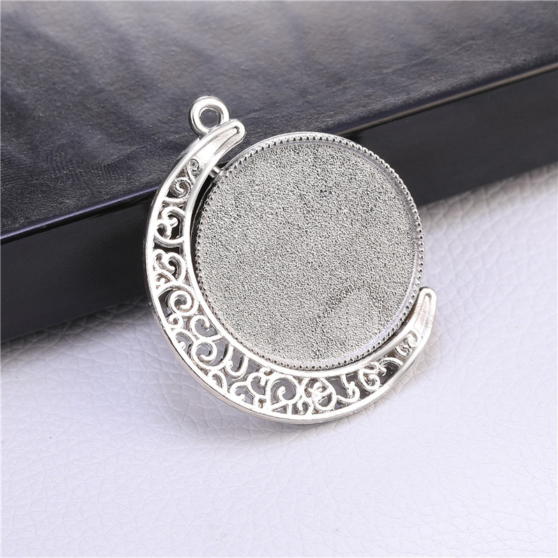 5 unids/lote camafeo de doble cara cabujón colgante Base 20/25/30mm tiempo gema Luna hueco giratorio bandejas en blanco para hacer joyería DIY