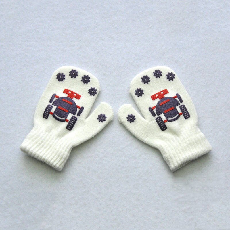 Balleenshiny Kinderen Winter Warm Koud Baby Handschoenen Schattige Kleine Robot Patroon Afdrukken Antislip Gebreide Kids Handschoenen Jongen meisjes: WHITE