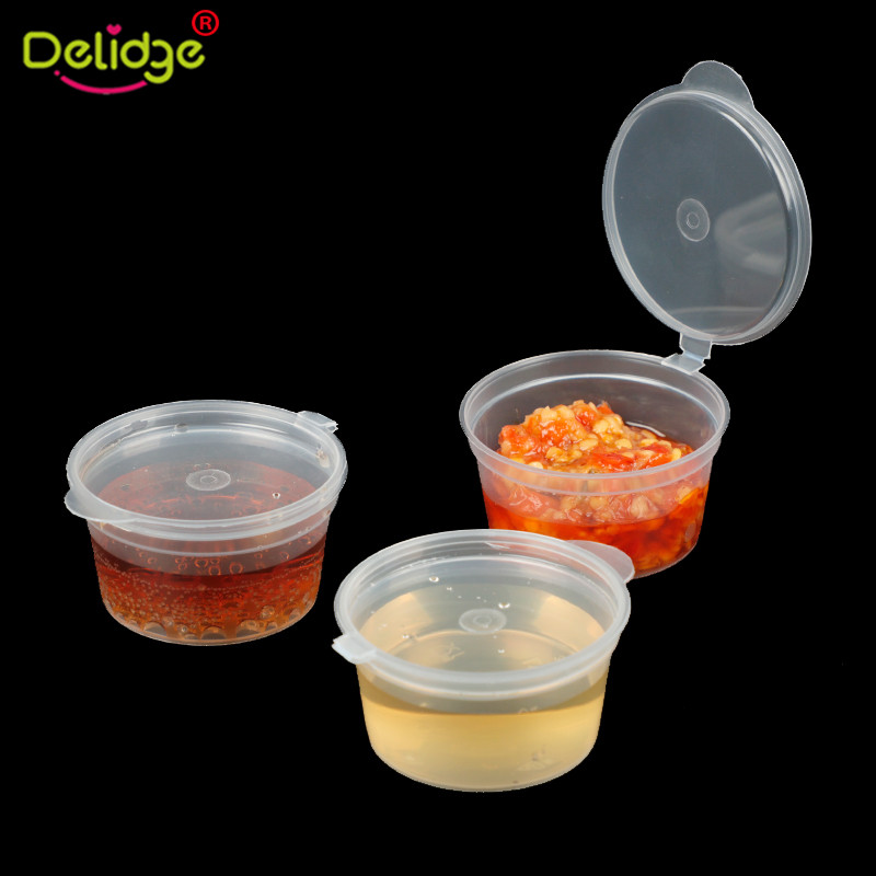 Delidge 30 stks/set 35 ml Plastic Transparante Saus Chutney Cups Soep Kommen Met Deksel Voedsel Keuken Servies Takeaway Opbergdoos