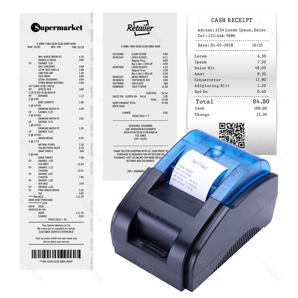 Machine d&#39;impression thermique de tickets de caisse, Bluetooth, commerciale, imprimante de reçus, avec rouleau de papier, USB, pour ordinateur, magasin, bureau