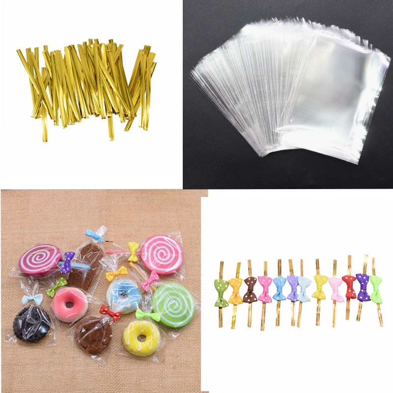 100 Pcs Clear Opp Plastic Zakken Snoep Lolly Verpakking Tas Dots Strik Twist Ties Baby Shower Verjaardag Wedding Party Decoratie