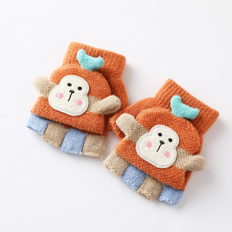 1-4 Jaar Oude Kinderen Winter Vingerloze Handschoenen Kids Leuke Aap Warme Zachte Gebreide Wanten Meisjes Jongens Indoor En outdoor Handschoenen: Orange