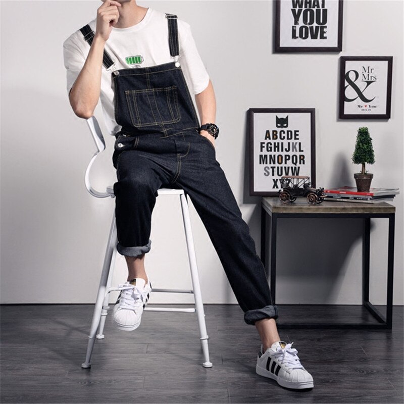 Mens Distressed Jeans Ripped Jumpsuit Denim Overalls Men Cargo Pants with Suspenders Denim Bib Overalls For Men
