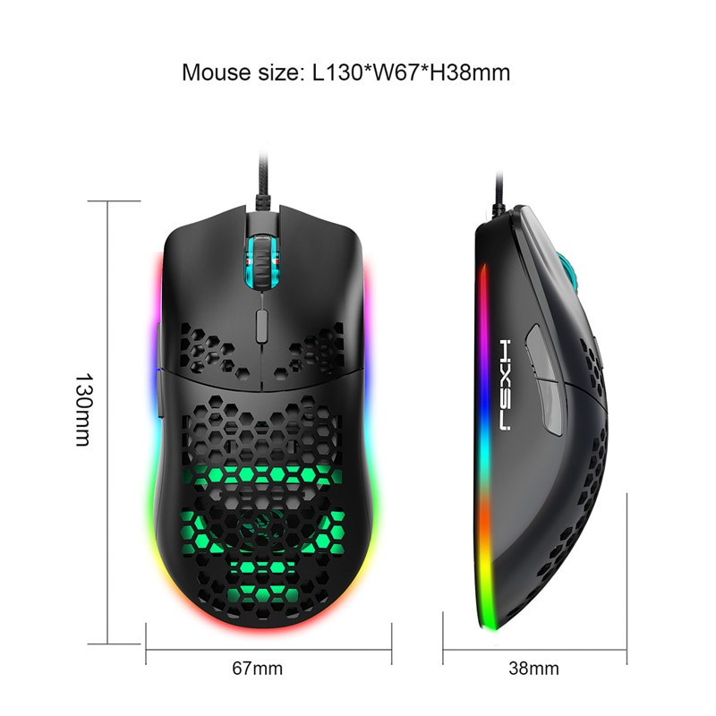 Mouse da gioco cablato USB leggero di fascia alta Mouse RGB 6 DPI regolabile a nido d'ape cavo ergonomico per Computer portatile bianco nero