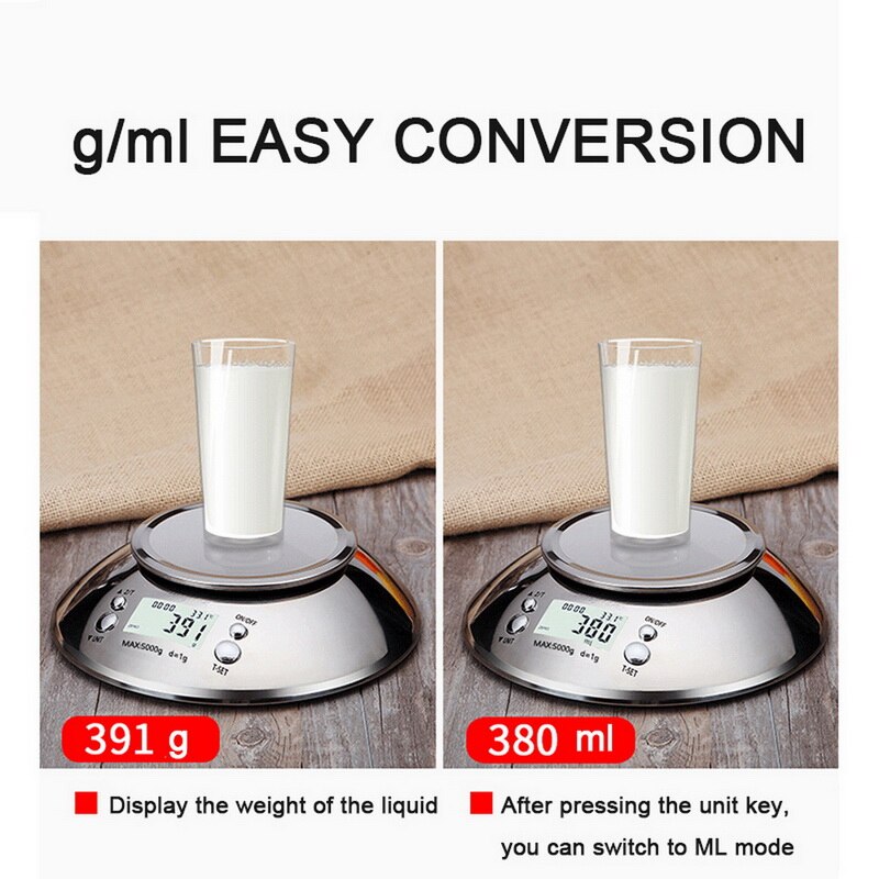 Food Scale Stainless Steel Digital Kitchen Weight with Removable Bowl Temperature Sensor for Cooking and Baking 5KG/1G