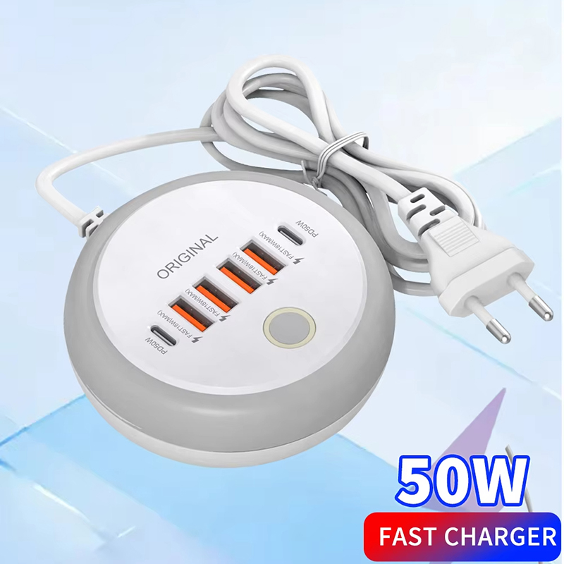 Multi Port Type C Charger 50W Fast Charging Wall Charger USB Phone Adapter For iPhone 16 15 14 OnePlus Xiaomi Travel Quick Plug