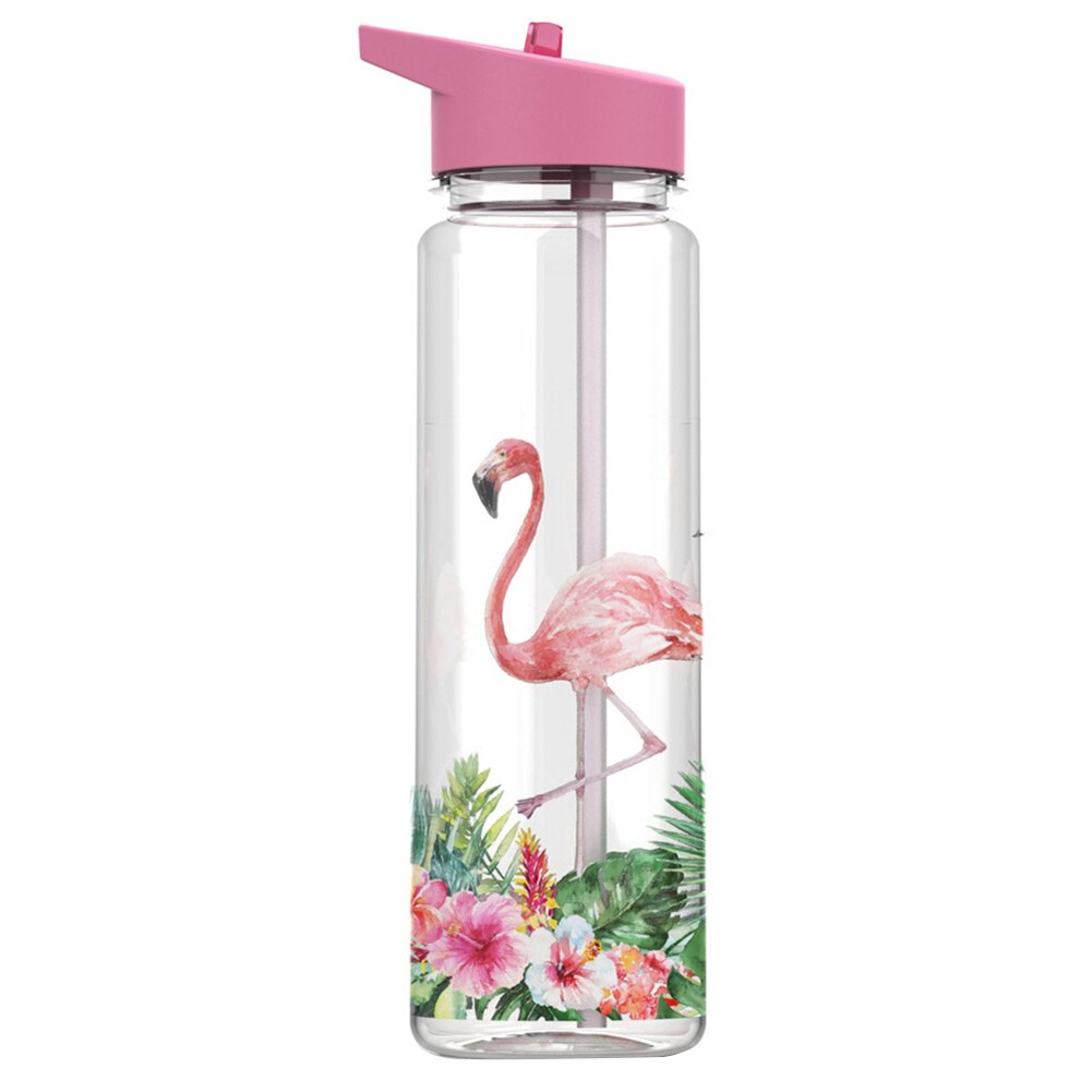 1pc 720ml bærbar udendørs sport tegneserie flamingo drikke halm vandflaske juice kop бутылка с водой: Flamingo 2