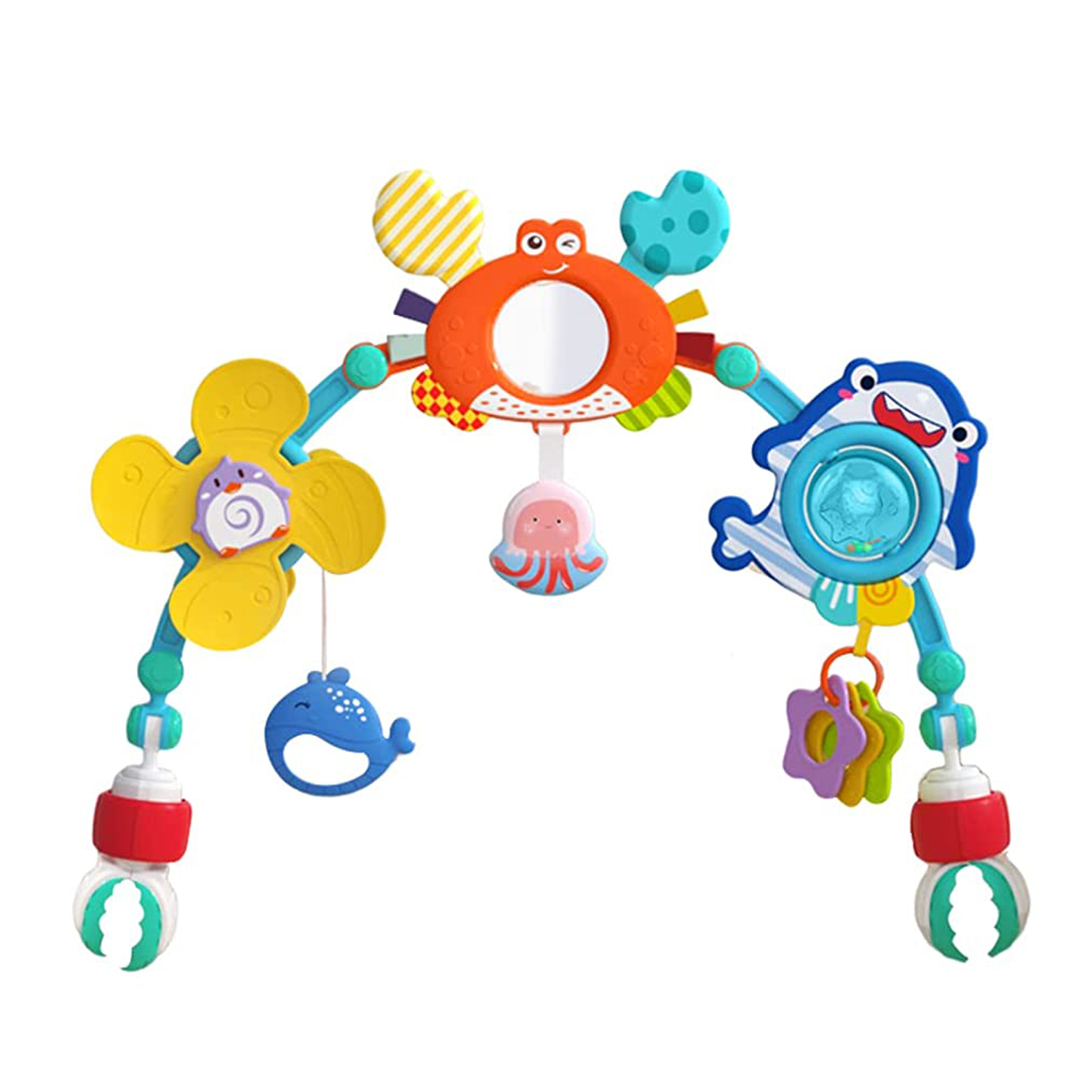 Barnvagnsleksaker musikalisk skallra leksaker med bitring för spjälsäng barnvagn bilbarnstol sensorisk utvecklingsleksak för bebisar 0 6 12 månader: Grå