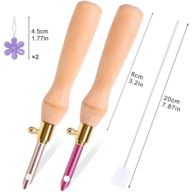 Wooden Handle Embroidery Pens and Threader,Sewing Punch Needle Set Embroidery Punch Needle Weaving Tools for DIY Craft