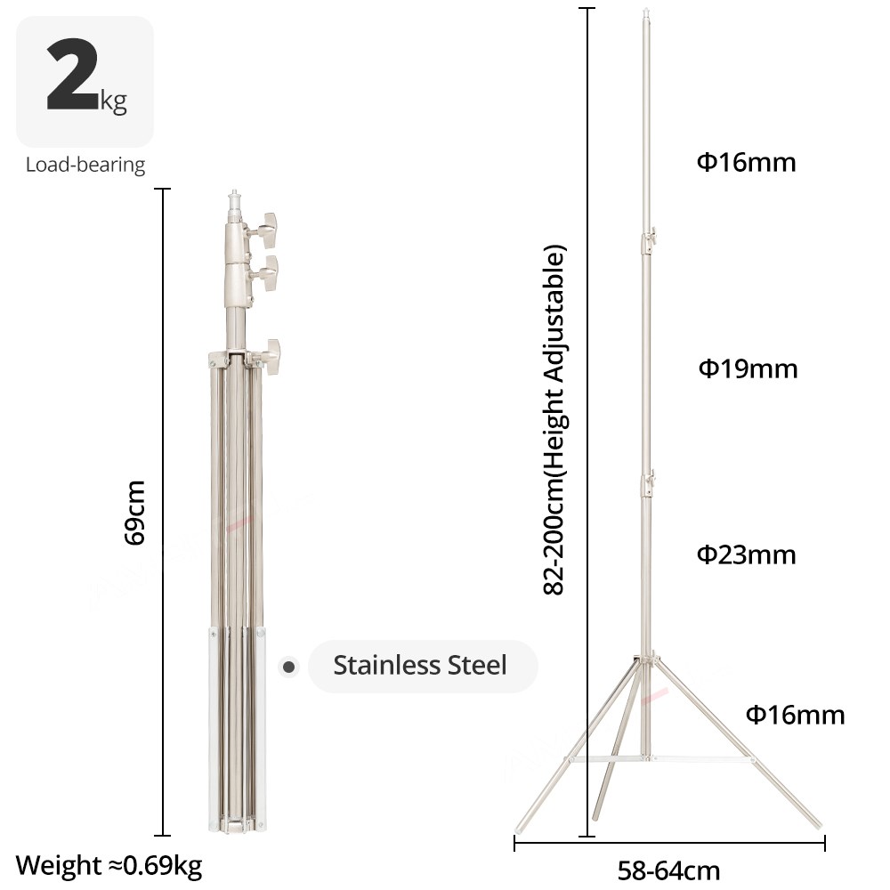 AMBITFUL Stainless Steel 2M Heavy Duty Light Stand Tripod with for Photo Studio Softbox Video Flash Umbrellas Reflector Lighting