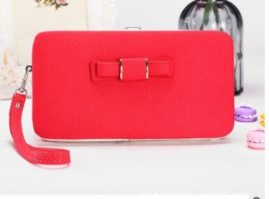 Purse bow women's wallet female famous brand card holders cellphone pocket PU leather clutch women wallet Large lychee 138Q: red138