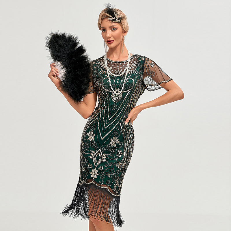 Vestido Flapper de los años 20, S-4XL de talla grande, Vintage para mujer, gran Gatsby, Color, borla de lentejuelas, vestido de de los años 20, disfraz de malla para mujer
